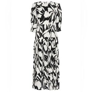 RIXO LONDON Sheree Abstract Tulip Elbow Sleeve Floral Midi Dress, US 2 , NWT